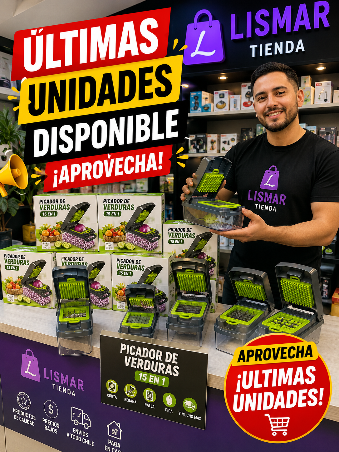 Picador de Verduras Multifuncional 15 en 1 | Corta, rebana y ralla en segundos