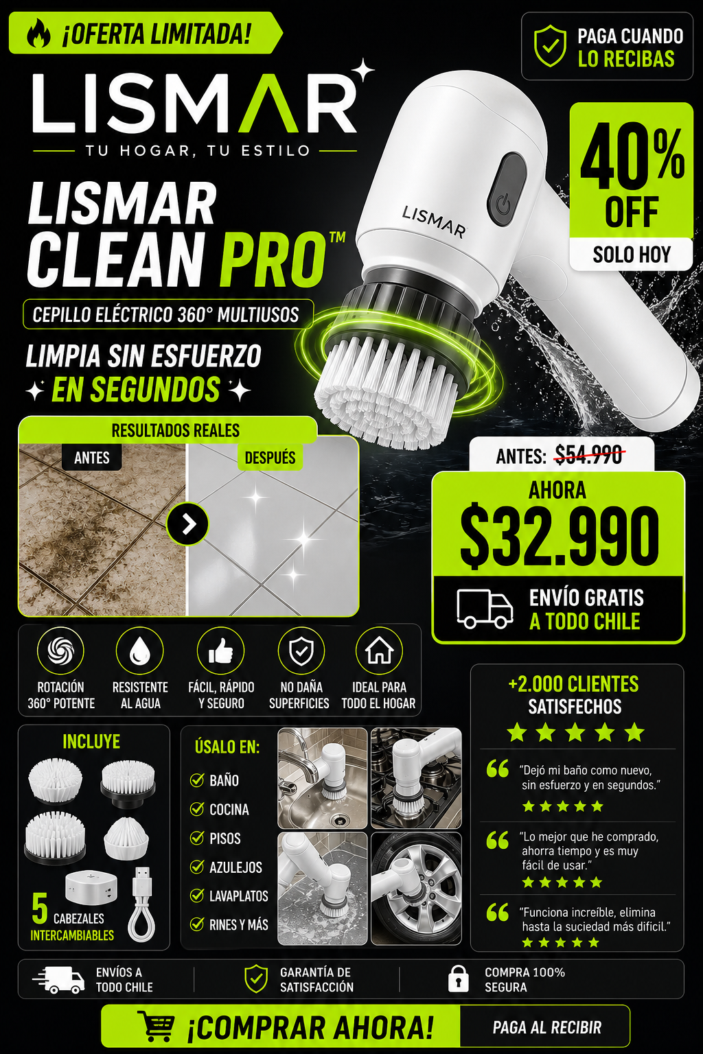 Lismar Clean Pro™ | Cepillo Eléctrico Multiusos 7 EN 1