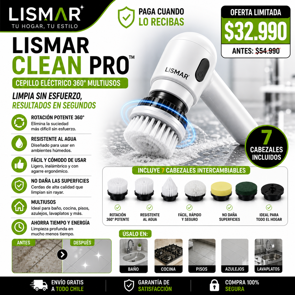 Lismar Clean Pro™ | Cepillo Eléctrico Multiusos 7 EN 1