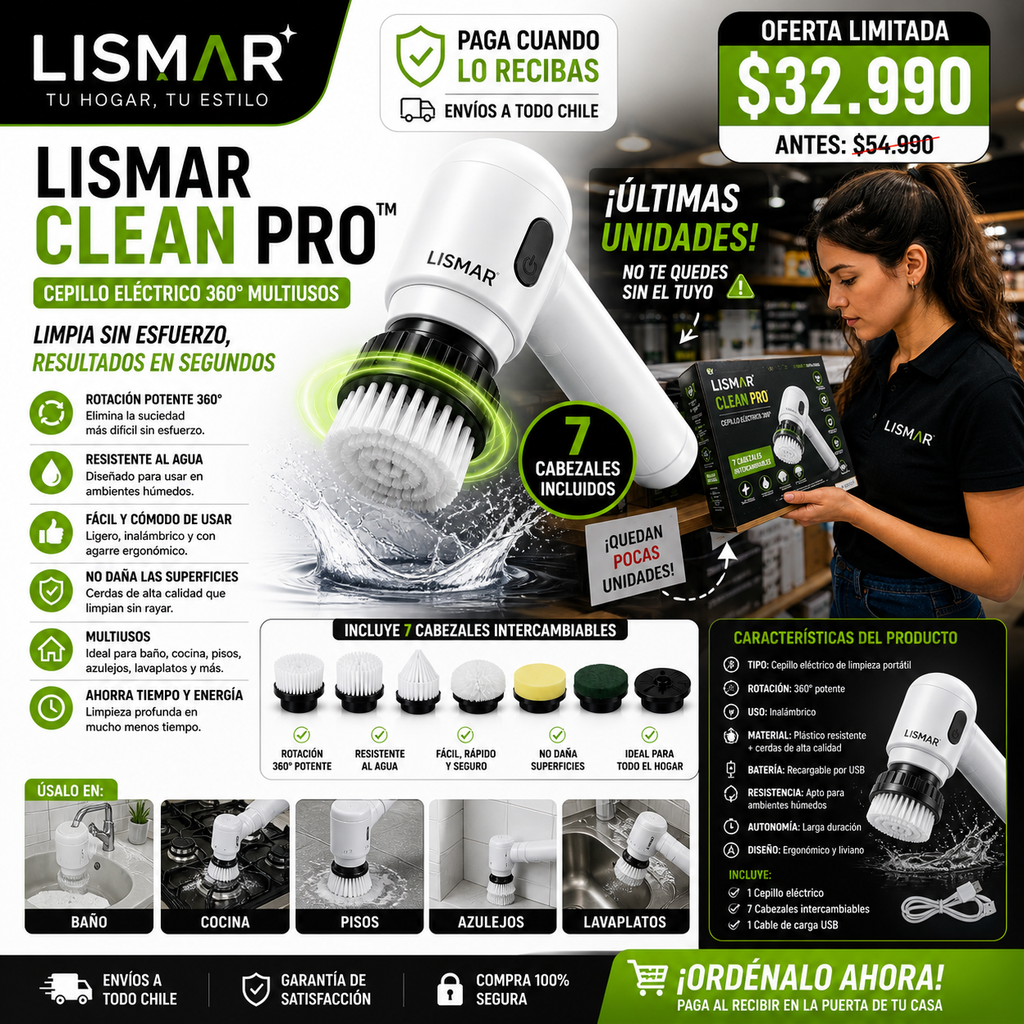 Lismar Clean Pro™ | Cepillo Eléctrico Multiusos 7 EN 1
