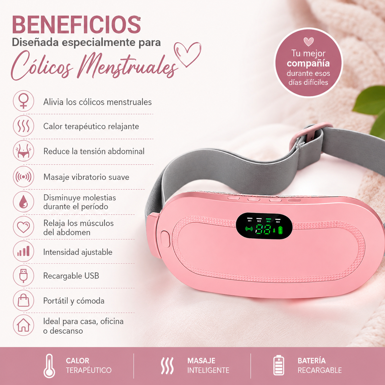 Faja Masajeadora Inteligente para Abdomen con Calor y Electroestimulación USB