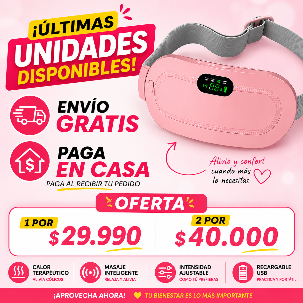 Faja Masajeadora Inteligente para Abdomen con Calor y Electroestimulación USB